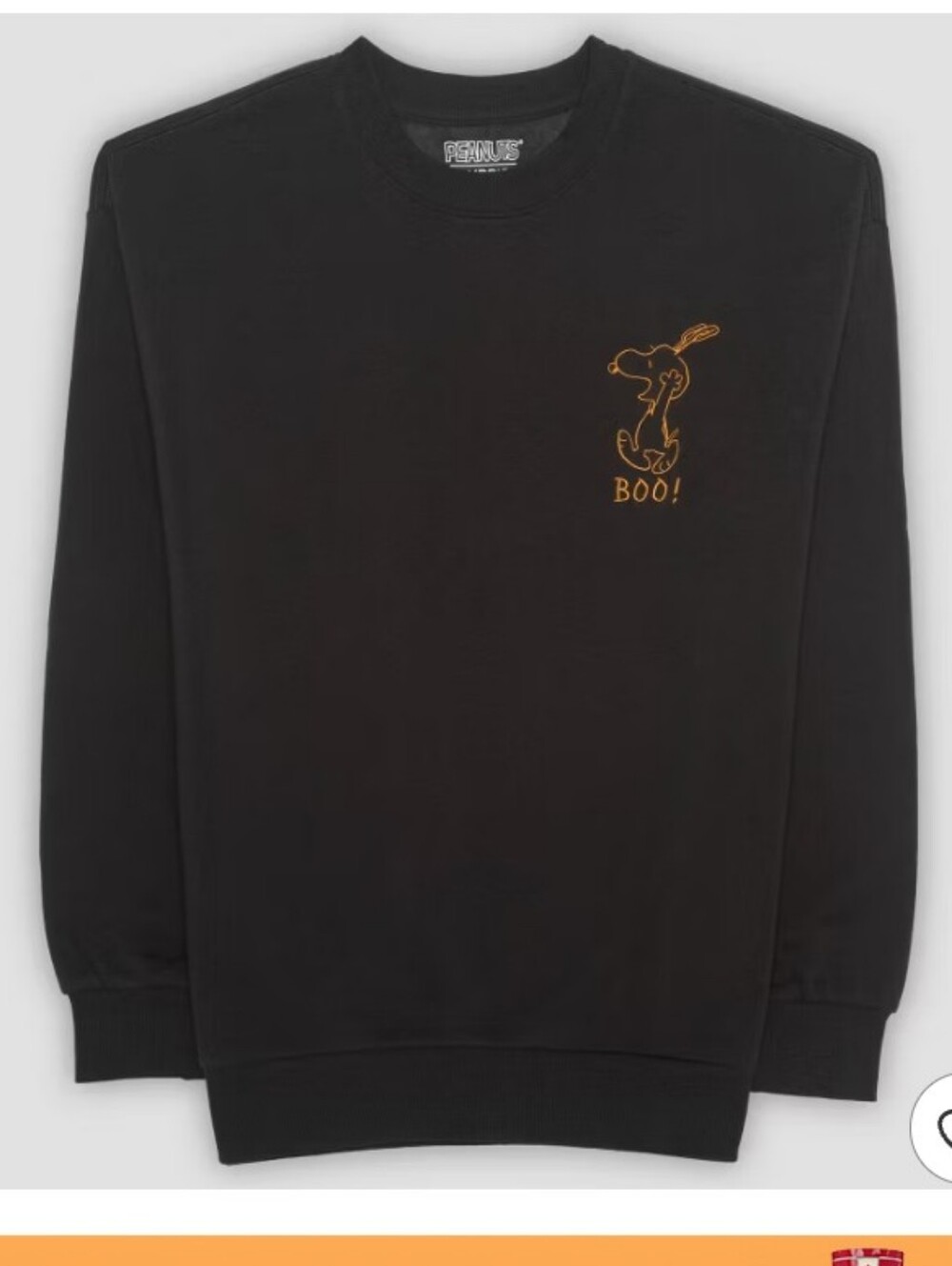 Peanuts Black Crewneck Sweatshirt with Orange Snoopy 'Boo!' Graphic